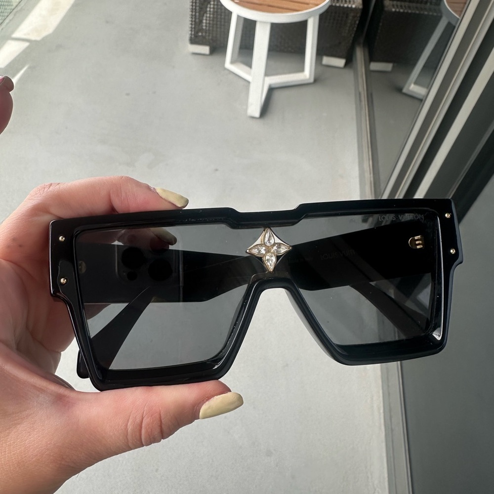 Louis Vuitton Black Oversized Sunglasses with Metallic Detail